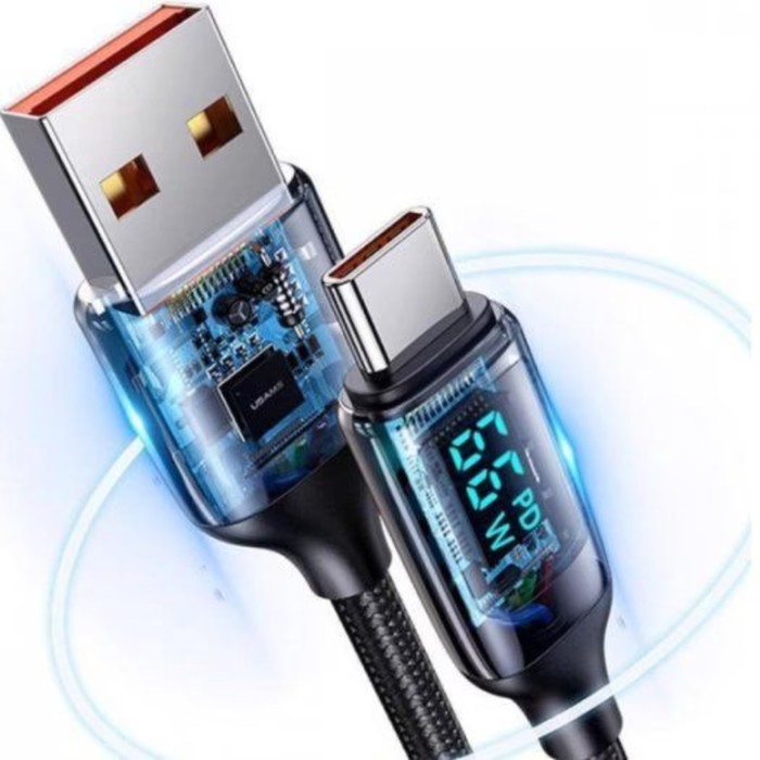 Кабель USAMS US-SJ544 U78,USB-TypeC, 6A,1.2м, дисплей, быстрая зарядка, нейлоновая оплетка - фото 51539267