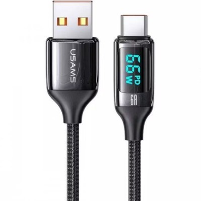 Кабель USAMS US-SJ544 U78,USB-TypeC, 6A,1.2м, дисплей, быстрая зарядка, нейлоновая оплетка