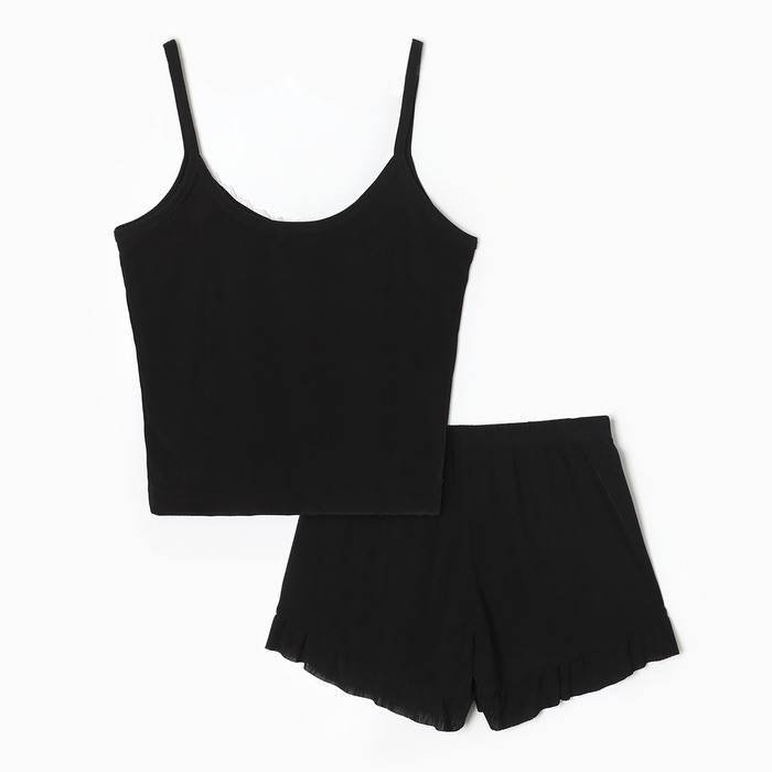 Пижама женская (топ/шорты), цвет чёрный, размер 42 - фото 1928519907