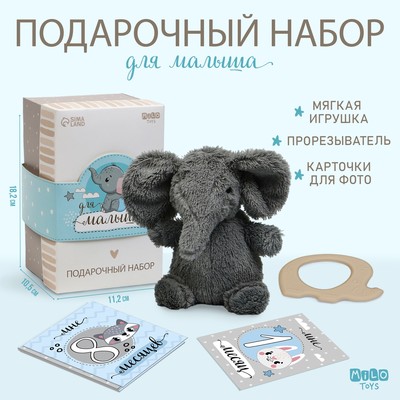 Набор подарочный: Мягкая игрушка+прорезыватель+карточки для фото "Слон"