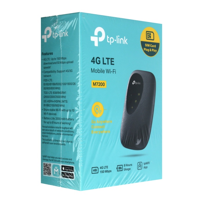 Wi-Fi роутер TP-Link M7200, мобильный, 300 Мбит/с, 150 Мбит/с, 4G, чёрный - фото 51533637