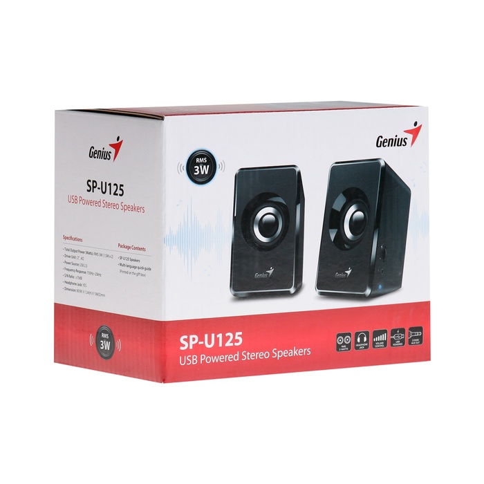 Компьютерные колонки 2.0 Genius SP-125U, 2х1.5Вт, USB, черные - фото 51533693