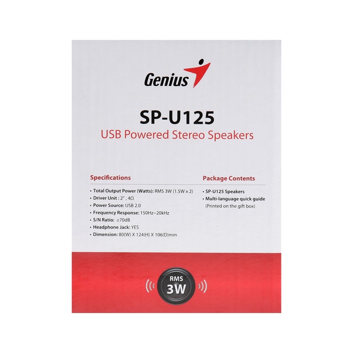 Компьютерные колонки 2.0 Genius SP-125U, 2х1.5Вт, USB, черные - фото 51533694