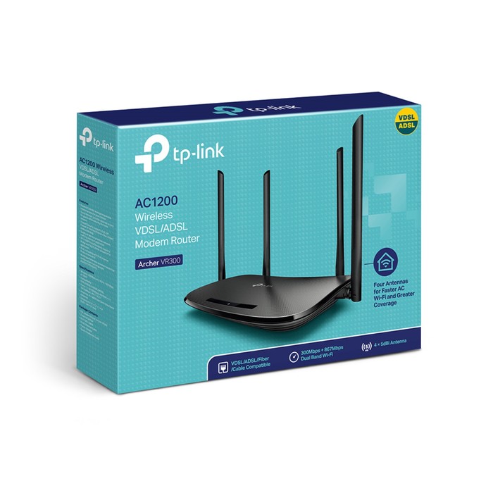 Wi-Fi роутер TP-Link ARCHER VR300, 1167 Мбит/с, 4 порта 100 Мбит/с, чёрный