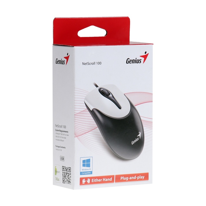 Мышь Genius Mouse Netscroll 100 V2, проводная, оптическая, 1000 dpi, USB, чёрная - фото 51533826