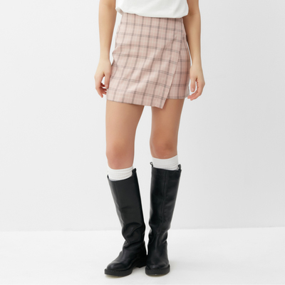Юбка на запах мини женская MINAKU: Casual Collection, клетка розовая, размер 44