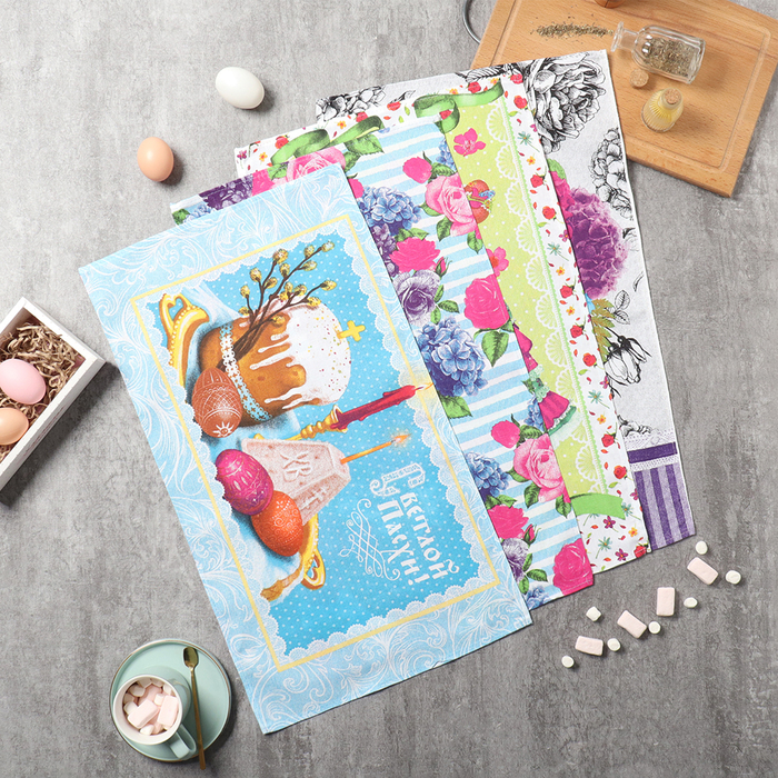 Набор кухонных полотенец «Доляна, Счастье», 35×60 см-4 шт., 100% хлопок, рогожка 160 г/м² - Фото 1