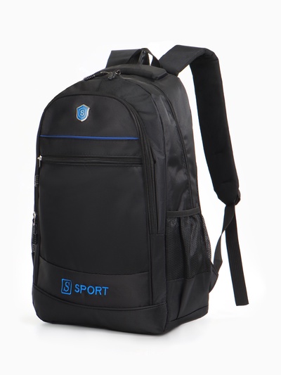 Рюкзак молодёжный из текстиля на молнии, 4 карманов, цвет чёрный/синий