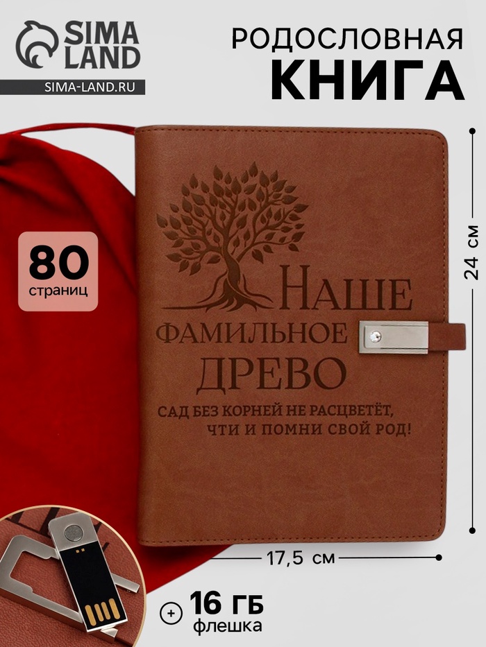 Родословная книга со встроенной флешкой 16 Gb «Наше фамильное дерево», 17.5×23 см - Фото 1