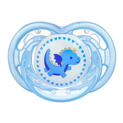 Соска - пустышка силиконовая ортодонтическая «Дино», от 0 мес., с колпачком, цвет голубой