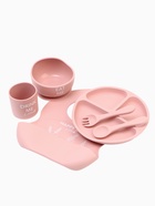 Детская посуда в наборе M&B: нагрудник, тарелка 2 шт., стакан, приборы, силикон, пыльная роза - Фото 8