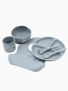 Детская посуда в наборе: нагрудник, тарелка 2 шт., стакан, приборы, M&B, силикон, серый - Фото 6