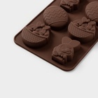 Форма для шоколада Доляна «Зайчата», силикон, 18.8×10×1.5 см, 8 ячеек, коричневая - Фото 4