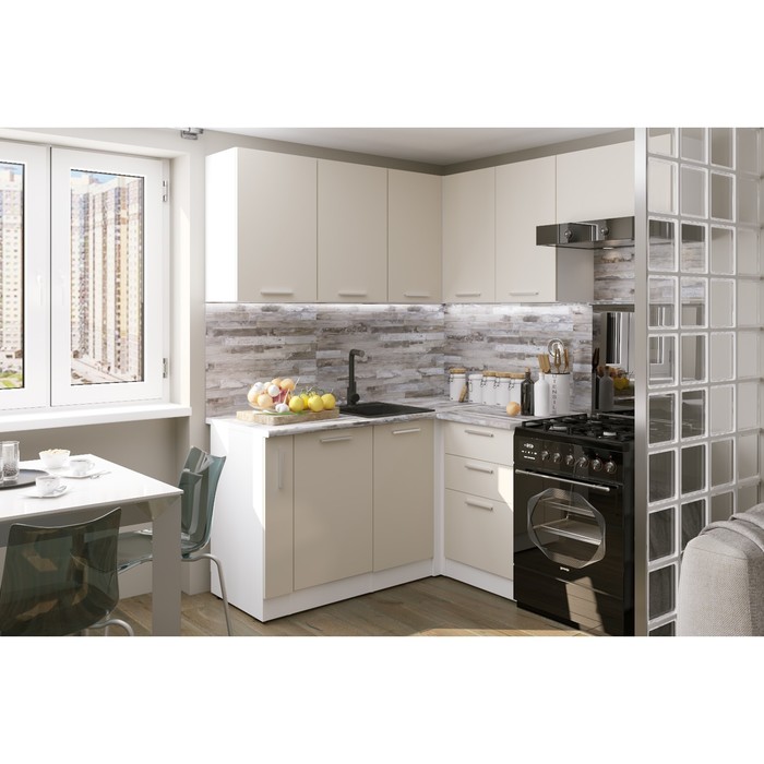 Кухонный гарнитур угловой «Дюна мега прайм», 1600×1700 мм, цвет кашемир/канадская хижина - Фото 1