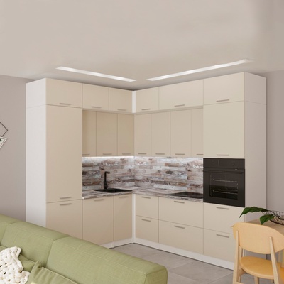 Кухонный гарнитур угловой «Дюна гранд прайм», 2200×2500 мм, цвет кашемир/канадская хижина