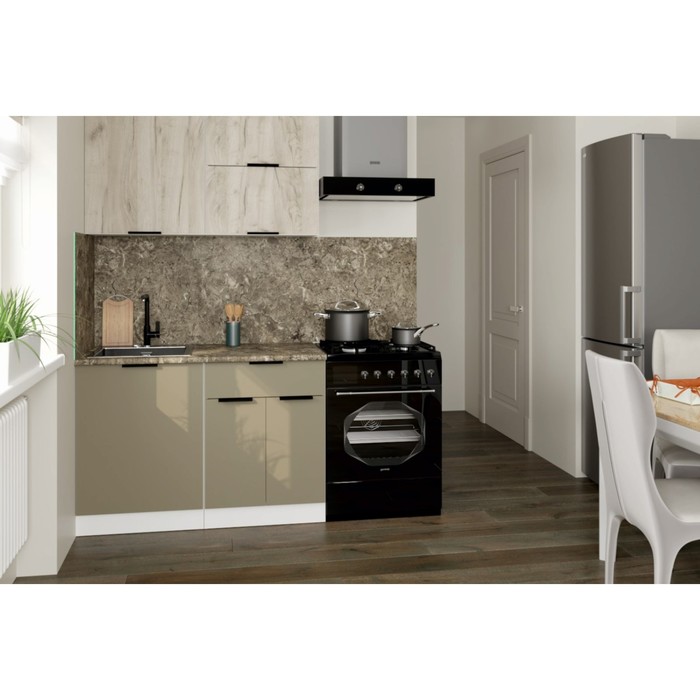 Кухонный гарнитур Альба лайт 1200×600 мм, дуб браун/мокко, аламбра темная - Фото 1