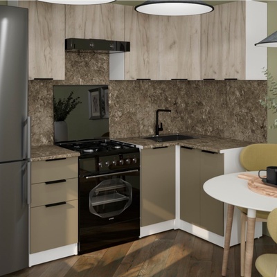 Кухонный гарнитур угловой «Альба оптима - 5», 1200×2000 мм, цвет дуб браун/мокко/аламбра тёмная