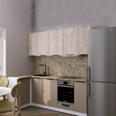 Кухонный гарнитур угловой «Альба прайм», 1100×2000 мм, цвет дуб браун/мокко/аламбра тёмная