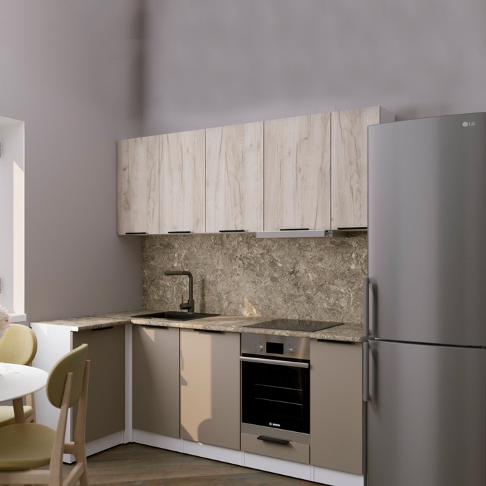 Кухонный гарнитур угловой «Альба прайм», 1100×2000 мм, цвет дуб браун/мокко/аламбра тёмная - Фото 1