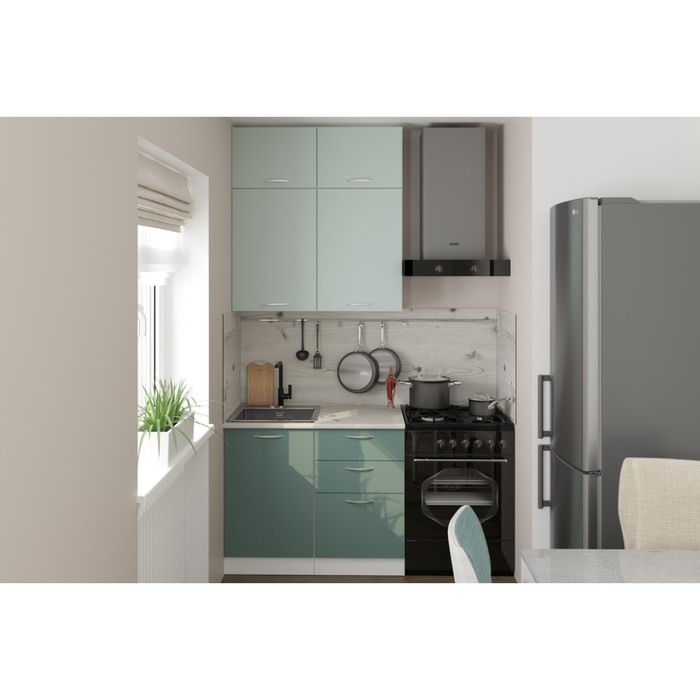 Кухонный гарнитур прямой для маленькой кухни «Асая мини», с столешницей, 1000×600 мм, цвет сумерки/бензин/сосна - Фото 1