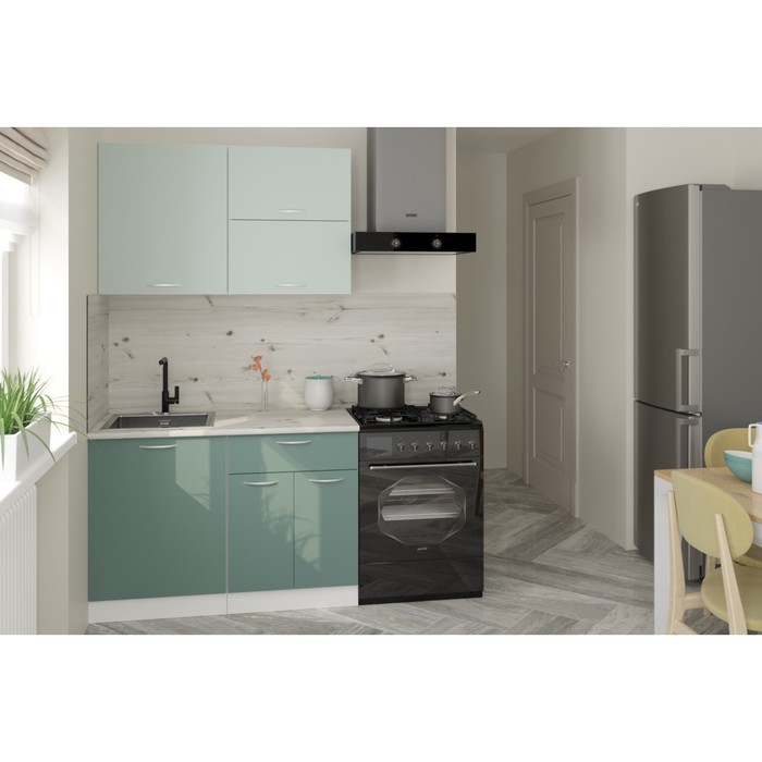 Кухонный гарнитур прямой для маленькой кухни «Асая лайт», с столешницей, 1200×600 мм, цвет сумерки/бензин/сосна - Фото 1