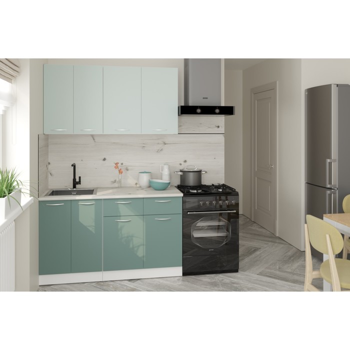 Кухонный гарнитур прямой «Асая медиум», с столешницей, 1400×600 мм, цвет сумерки/бензин/сосна - Фото 1