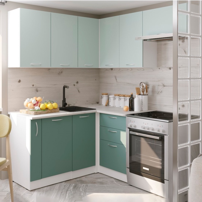 Кухонный гарнитур угловой «Асая мега прайм», с столешницей, 1600×1700 мм, цвет сумерки/бензин/сосна - Фото 1