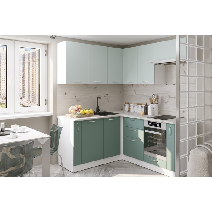 Кухонный гарнитур угловой «Асая мега прайм - 2», с столешницей, 1600×1700 мм, цвет сумерки/бензин/сосна - Фото 1