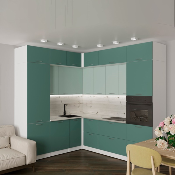 Кухонный гарнитур угловой «Асая гранд прайм», с столешницей, 2200×2500 мм, цвет сумерки/бензин/сосна - Фото 1