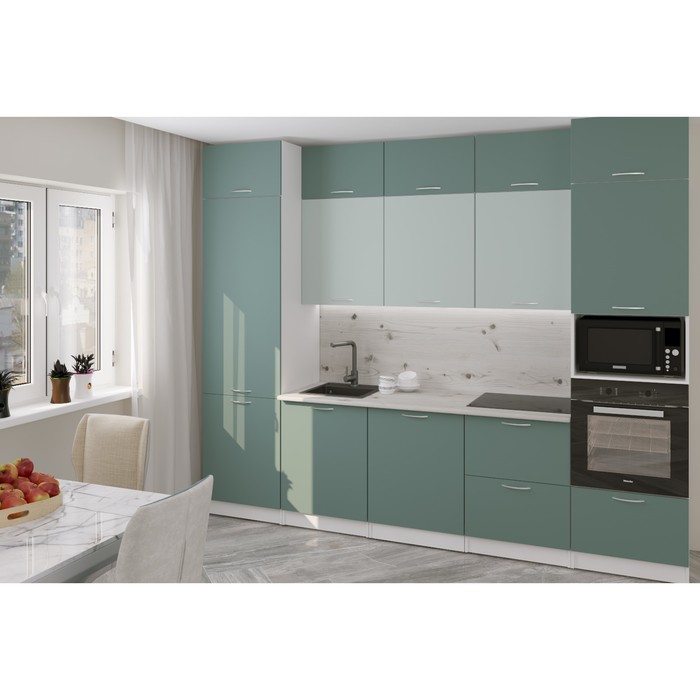 Кухонный гарнитур прямой «Асая экстра - 2», с столешницей, 3000×600 мм, цвет сумерки/бензин/сосна - Фото 1