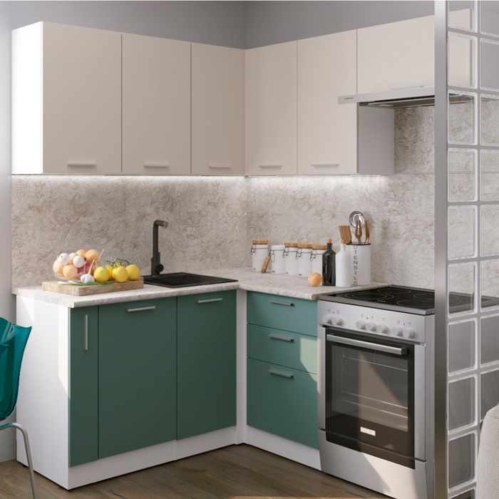 Кухонный гарнитур угловой «Глория мега прайм», 1600×1700 мм, цвет кашемир/бензин/малага - Фото 1