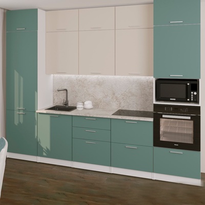 Кухонный гарнитур прямой «Глория экстра», 3000×600 мм, цвет кашемир/бензин/малага