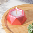 Свеча "Шестиугольник. Мрамор" в подсвечнике из гипса малый,7х3,5см,розовый - Фото 1