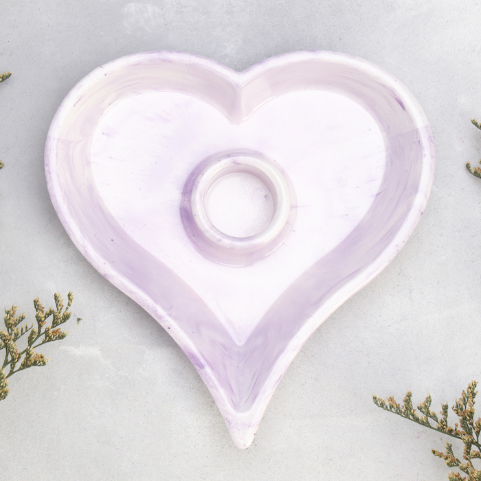 Подсвечник "Сердце" из гипса,14х2,5см,мрамор с фиолетовыми полосками