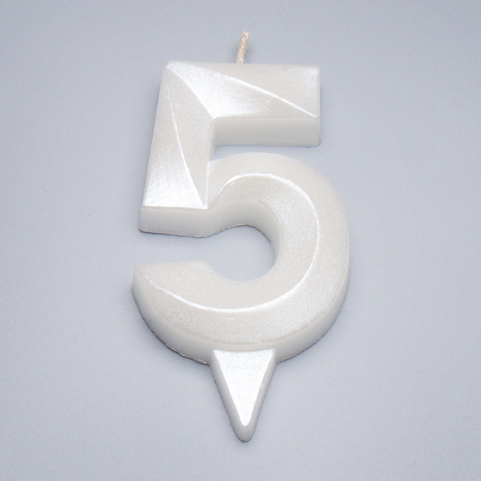 Свеча в торт "Грань + фонтан", цифра "5", жемчужный, 6,5 см