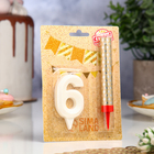Свеча в торт "Грань + фонтан", цифра "6", жемчужный, 6,5 см - Фото 2