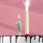 Свеча в торт "Грань + фонтан", цифра "1", серебряный металлик, 6,5 см - фото 321160440