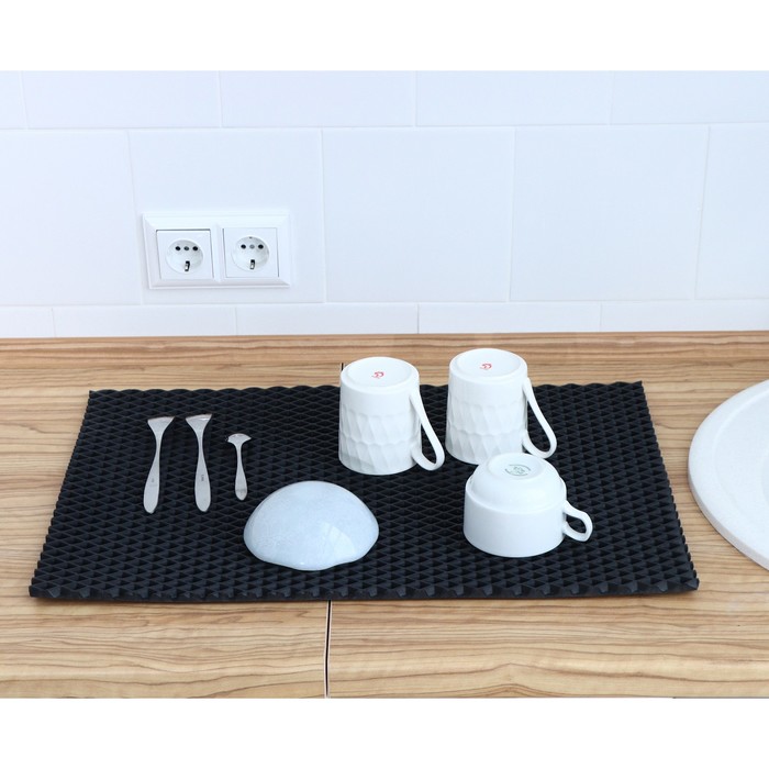 Коврик для сушки посуды EVA, 60×80 см, ячейки ромб, цвет чёрный - фото 1908067907