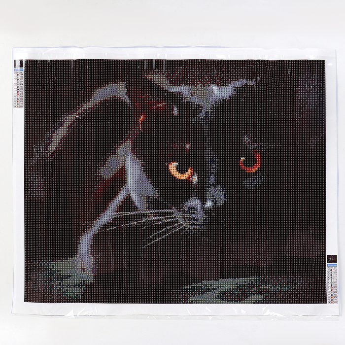 Алмазная вышивка полное заполнение «Черный кот», на холсте 40×50 см