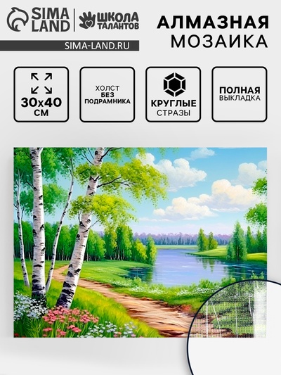 Алмазная вышивка полное заполнение «Березки», 30×40 см, на холсте