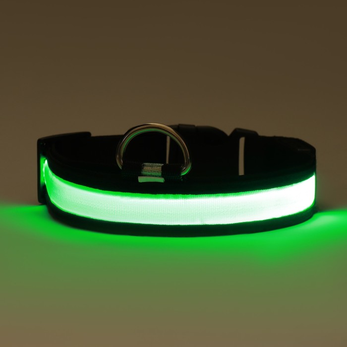 Ошейник с подсветкой Flash 3 режима свечения размер L, ОШ 45-52 х 2,5 см зелёный