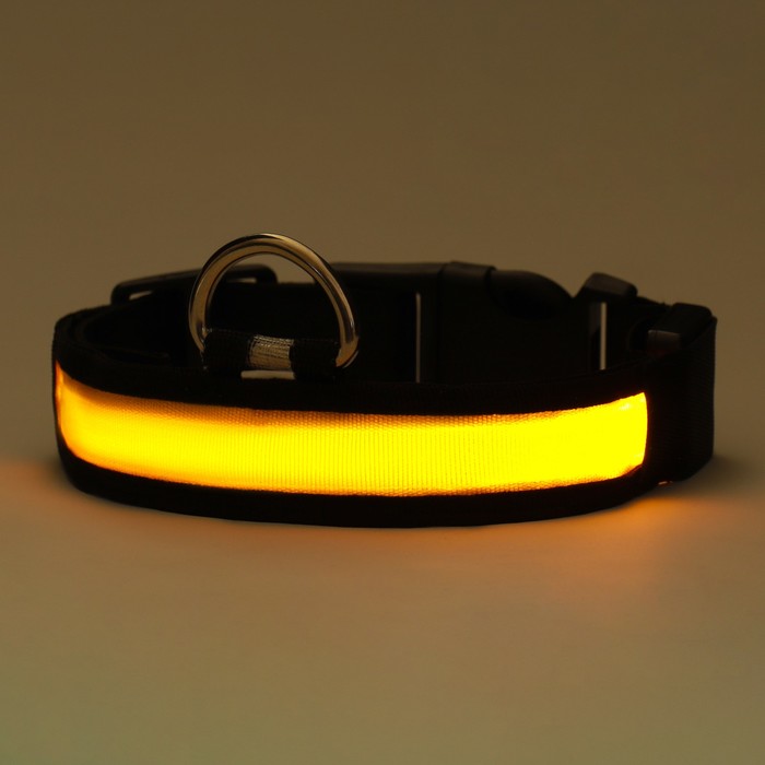 Ошейник с подсветкой Flash 3 режима свечения размер L, ОШ 45-52 х 2,5 см жёлтый
