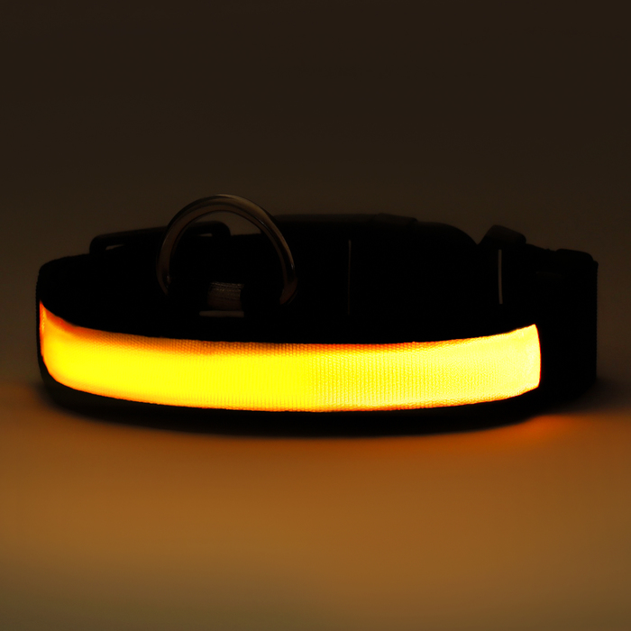 Ошейник с подсветкой Flash 3 режима свечения, размер М, ОШ 40-48 х 2,5 см желтый