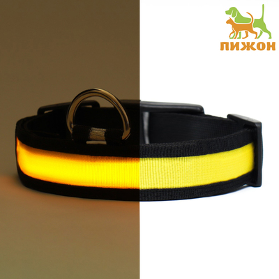 Ошейник с подсветкой Flash 3 режима свечения, размер XL, ОШ 52-60×2.5 см жёлтый