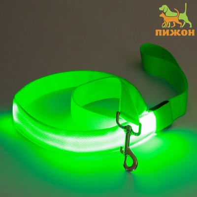 Поводок с подсветкой 3 режима свечения, 120 х 2,5 см, зелёный