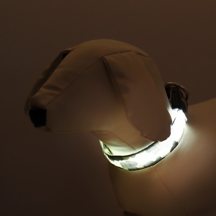 Ошейник с подсветкой Милитари 3 режима свечения размер S, ОШ 22-40 х 2,5 см серый