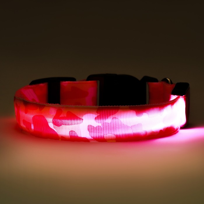 Ошейник с подсветкой Милитари 3 режима свечения размер S, ОШ 22-40 х 2,5 см розовый