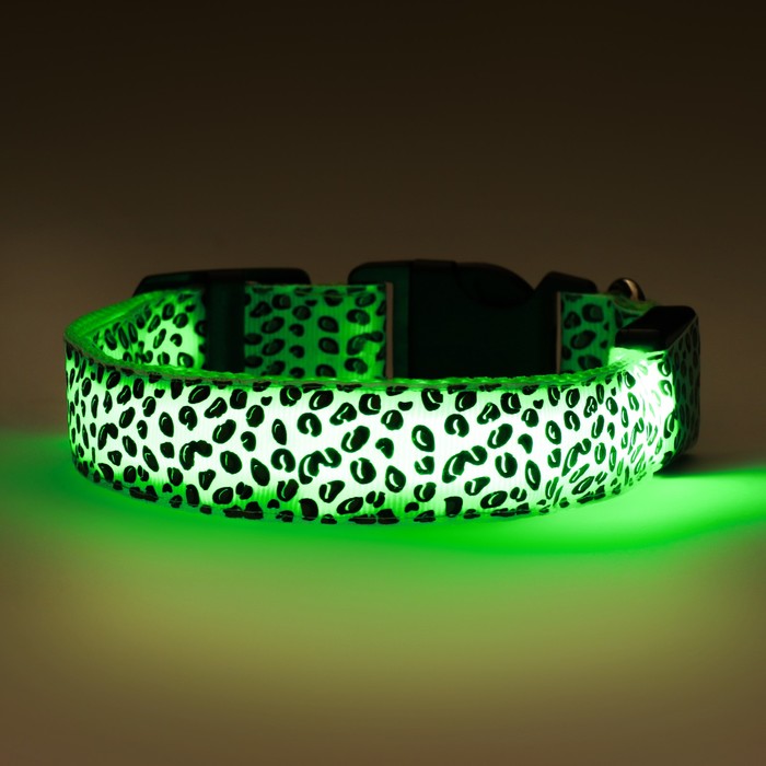 Ошейник с подсветкой Леопард 3 режима свечения размер XL, ОШ 60-70 х 2,5 см зелёный