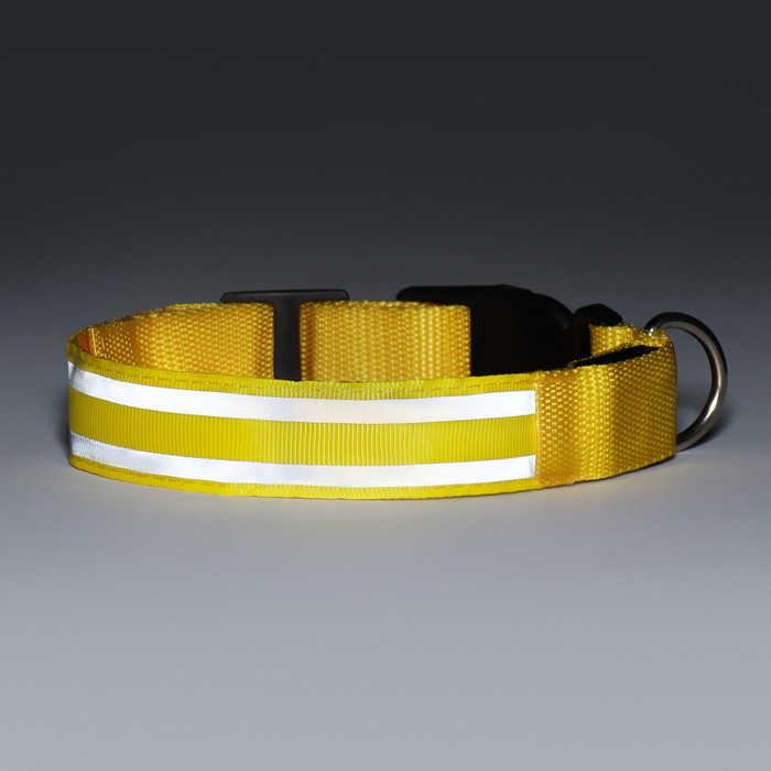Ошейник с подсветкой Двойная полоса размер S, ОШ 35-43 х 2,5 см, 3 режима свечения жёлтый