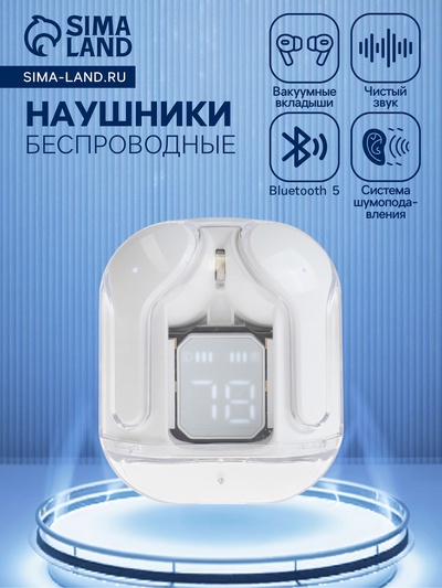 Наушники беспроводные Air31, TWS, вакуумные, Bluetooth 5.0, 45/230 мАч, шумоподавление, белые в прозрачном кейсе